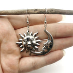 New Silver Color Sun and Moon Earrings Chain Pair of Celestial Best Friends Gift for Friend Long Earring Pendants Women Gift|Drop Earrings|
