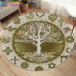 Embrace Norse Elegance: Tree of Life Rune Pattern Round Rug - Enhance Your Living Space with Vibrant Rainbow Print - Perfect for Viking Home Decor & Cozy Floors