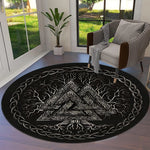 Transform Your Space with the Power of Norse Mythology: Tree of Life Valknut Round Rug