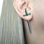 Gothic Kinitial Sword Earrings Vintage Cool Punk Crystal Ear Jacket Goth Dagger Earrings Jewelry Gift For Women - Stud Earrings