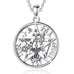 Sterling Silver Tetragrammaton Pentagram Amulet Necklace Gothic Pendan