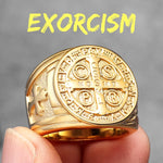 Sacred Guardian: Saint Benedict Exorcism Amulet Men's Ring - Channel Divine Protection