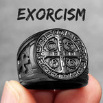 Sacred Guardian: Saint Benedict Exorcism Amulet Men's Ring - Channel Divine Protection