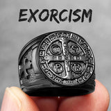 Sacred Guardian: Saint Benedict Exorcism Amulet Men's Ring - Channel Divine Protection