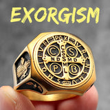 Sacred Guardian: Saint Benedict Exorcism Amulet Men's Ring - Channel Divine Protection