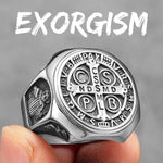 Sacred Guardian: Saint Benedict Exorcism Amulet Men's Ring - Channel Divine Protection