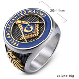 Masonic Ring Free Mason Stainless Steel Freemasonry Ring Freemason Gold For Men Ag Jewelry Punk Blue Enamel Quality Size 8-13 - Rings