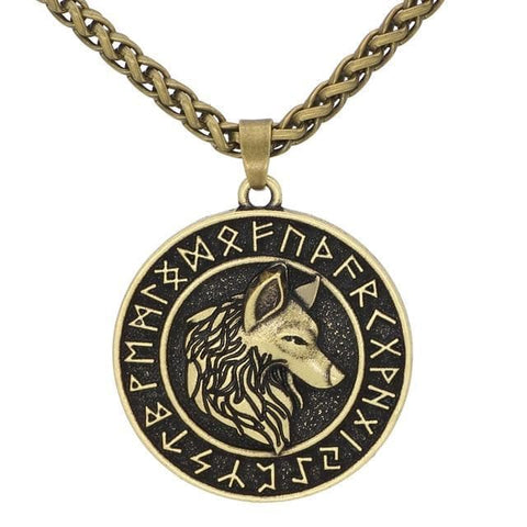 Viking Bronze / 60cm Viking Rune Wolf Necklace