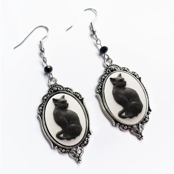Vintage Gothic Black Cat Cameo Earrings For Women Witch Alternative Jewelry Accessories Gift
