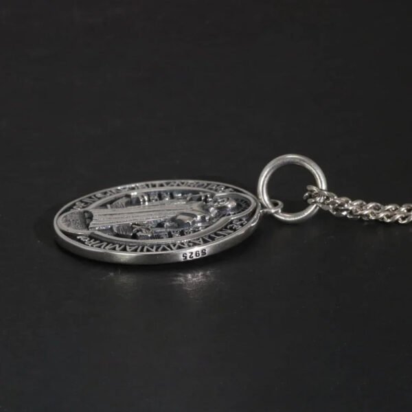 Sterling Silver Saint Benedict Medallion Cross Pendant Necklace Catholic Exorcism Amulet