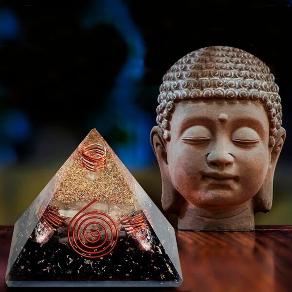 Crystal Orgone Pyramid – Orgonite Energy Generator with Copper-Wrapped Quartz and Shungite Crystals for Positive Energy