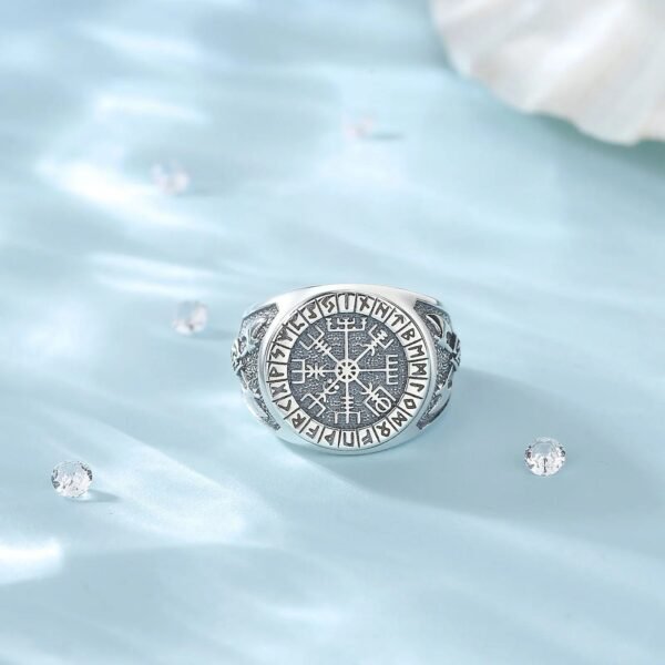 925 Sterling Silver Viking Compass Ring Opening Adjustable Amulet Ring