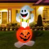 5FT Height Halloween Inflatable Ghost in Pumpkin, Blow up Halloween Decorations with Built-In LED Lights for Indoor/Outdoor Yard Garden Lawn