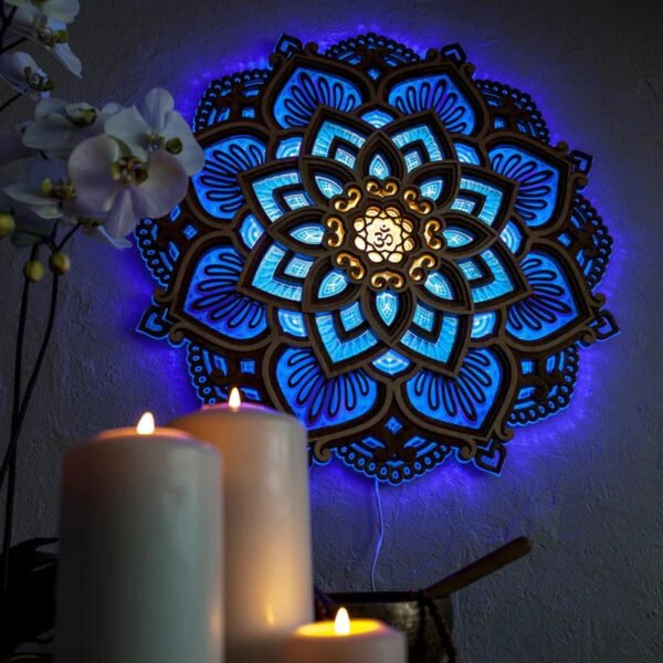 Wooden Carved LED Mandala Lotus Lamp – Wall Hanging Night Light for Yoga Room & Bedroom | Home Decor Art Statue