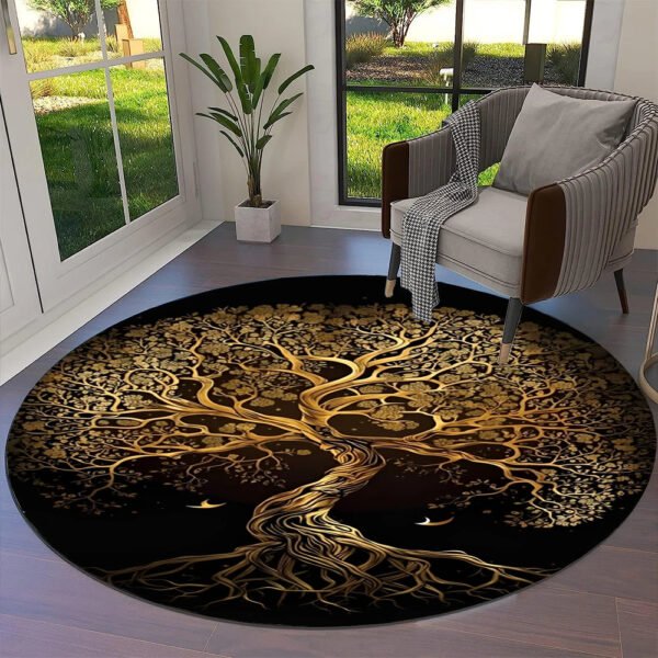 Transform Your Space with the Power of Norse Mythology: Tree of Life Valknut Round Rug