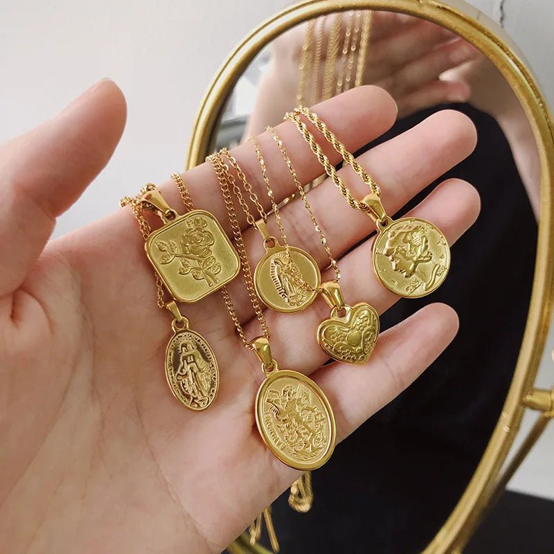 K Gold Portrait Coin Cross Peach Heart Angel Charms Vintage Pendant b
