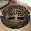 Embrace Norse Elegance: Tree of Life Rune Pattern Round Rug - Enhance Your Living Space with Vibrant Rainbow Print - Perfect for Viking Home Decor & Cozy Floors