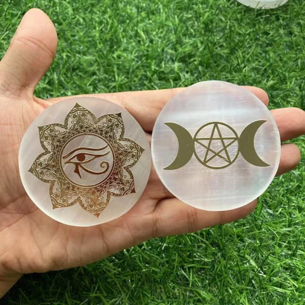 6CM Natural Crystal Selenite Slice Slab White Gypsum Chakra Flower of Life Charging Plate Yoga Meditation buy one and get one free