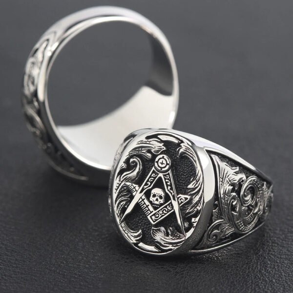 Freemason Skull And Bones Signet Masonic Hand Engraving Sterling Silver Ring