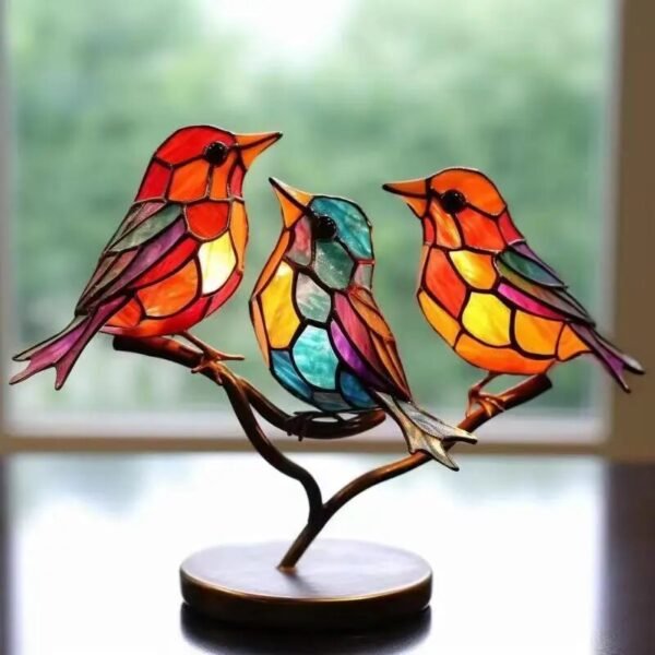 Manual Stained Acrylic Birds On Branch Desktop Ornaments Acrylic Material Double Sided Multicolor Style Birds Alloy Decorations