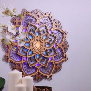 0c125416a29e0b478514e0dd7abbe825 Wooden Carved LED Mandala Lotus Lamp – Wall Hanging Night Light for Yoga Room & Bedroom | Home Decor Art Statue