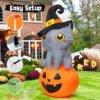 Halloween Inflatable 6 FT Inflatable Halloween Cat Sitting on Pumpkin, Halloween Inflatable Cat Pumpkin with LED Lights, Funny Outdoor Halloween Decorations for Halloween/Holiday/Party