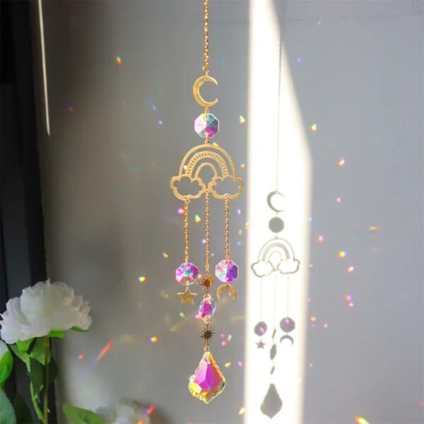 Crystal Wind Chime Star Moon Sun Light Catcher Prism Rainbow Maker Suncatcher Windbell Hanging Pendant Ornament Home Decoration