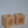 1 pair Wood Altar candle holders Pentacle wooden Candlestick with Viking compass runes ritual light holders witchcraft supplies Tarot &Divination