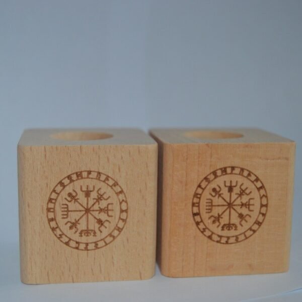 1 pair Wood Altar candle holders Pentacle wooden Candlestick with Viking compass runes ritual light holders witchcraft supplies Tarot &Divination