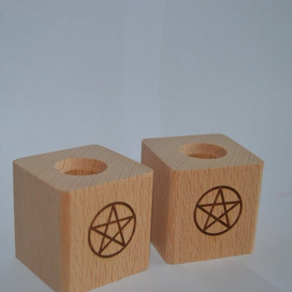 1 pair Wood Altar candle holders Pentacle wooden Candlestick with Viking compass runes ritual light holders witchcraft supplies Tarot &Divination