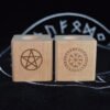 1 pair Wood Altar candle holders Pentacle wooden Candlestick with Viking compass runes ritual light holders witchcraft supplies Tarot &Divination
