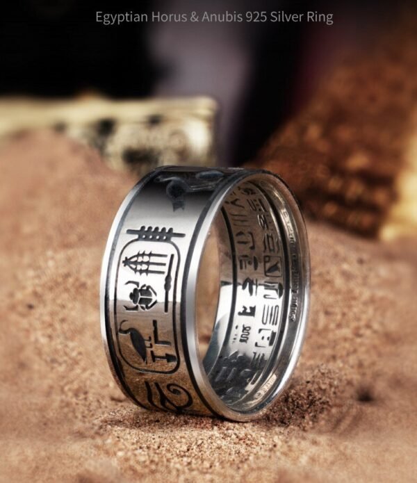 100%925 Sterling Silver Egyptian Ring Men's Style - Rings
