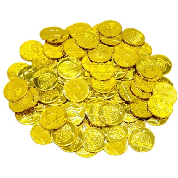 100pcs Hanukkah Gold Coin Plastic Chip Pirate Props Toys Crafts Jewish Menorah David Star