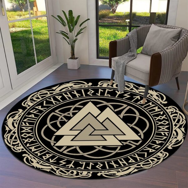 Transform Your Space with the Power of Norse Mythology: Tree of Life Valknut Round Rug