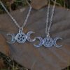 Pagan Crescent Moon Pentacle Pendant Necklace Triple Moon Celestial Jewelry Witch Gothic Jewelry