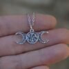 Pagan Crescent Moon Pentacle Pendant Necklace Triple Moon Celestial Jewelry Witch Gothic Jewelry