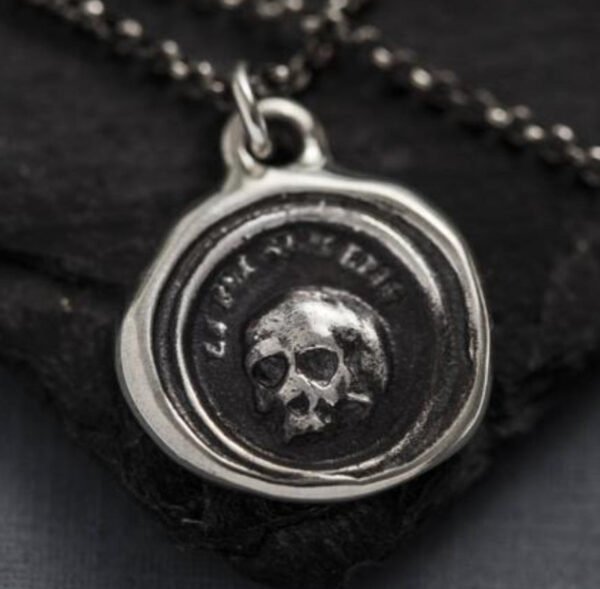 skull necklace, antique Memento Mori, Es fui sum eris, I used to be you, Witch jewelry Gothic Pagan Wiccacraft accessories
