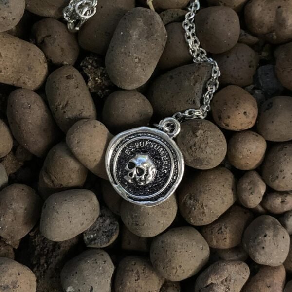 skull necklace, antique Memento Mori, Es fui sum eris, I used to be you, Witch jewelry Gothic Pagan Wiccacraft accessories