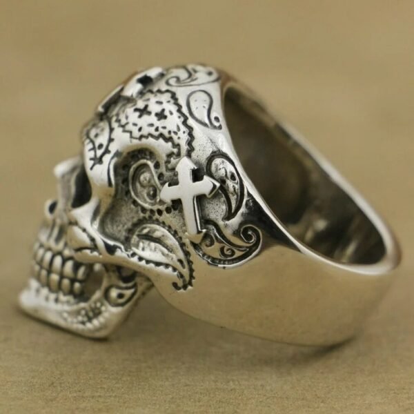 Vintage High Detail Gothic Skull Cross Ring Gothic Mens Punk Biker Ring