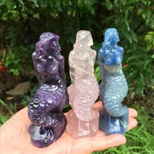 Mermaid Crystal Stones | Natural Stone Mermaid | Carved Crystal Pink | Pink Amethyst Gems - Stones