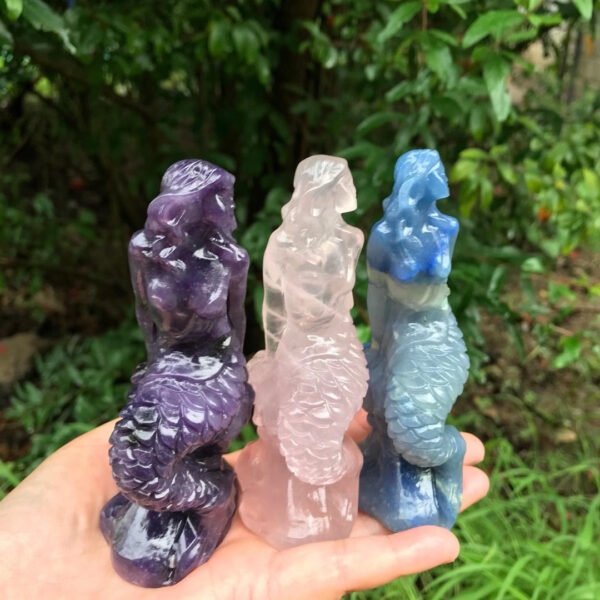 Mermaid Crystal Stones | Natural Stone Mermaid | Carved Crystal Pink | Pink Amethyst Gems - Stones