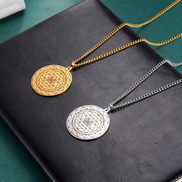 Sri Yantra Mandala Sacred Geometry Pendant Necklace Chakra Energy Necklace Meditation Spiritual Jewelry Stainless Steel