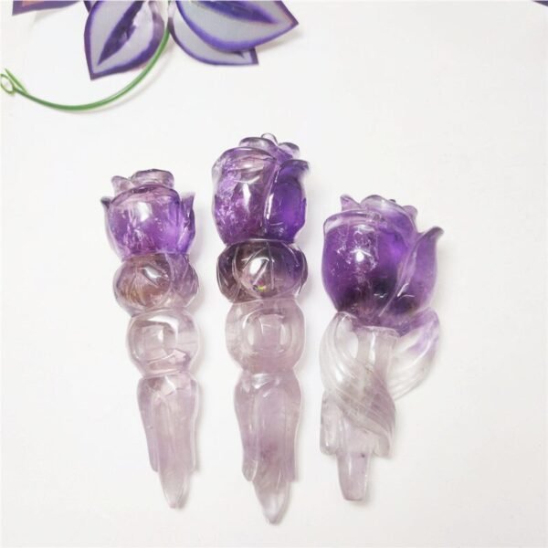 12-15cm Rose Quartz Amethyst Rose Carvings Natural Beautiful Healing Crystal Roses For Wedding Gift Wr - Stones