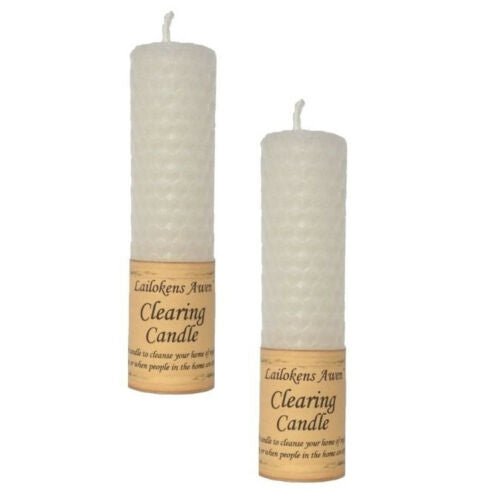 Magic Candle~2 pack Lailokens Awen CLEARING White Handmade Beeswax 4" Magick Spell Candles