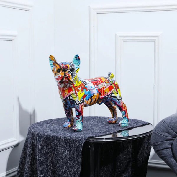 Nordic Painting Graffiti Bulldog Statue, Printed Resin Dog Handicraft Home Decoration Wine Cabinet Office Decoration Sculpture