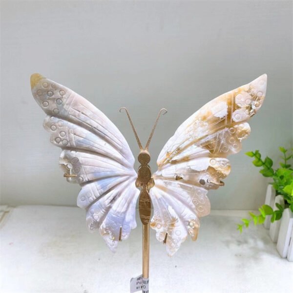 14cm Natural Flower Agate Crystal Hand Carved Butterfly Wings Figurine Healing Stone For Home Decoration 1pcs| |