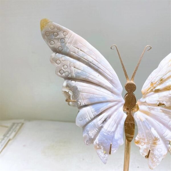 14cm Natural Flower Agate Crystal Hand Carved Butterfly Wings Figurine Healing Stone For Home Decoration 1pcs| |