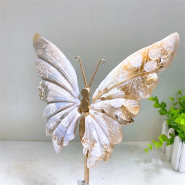 14cm Natural Flower Agate Crystal Hand Carved Butterfly Wings Figurine Healing Stone For Home Decoration 1pcs| |