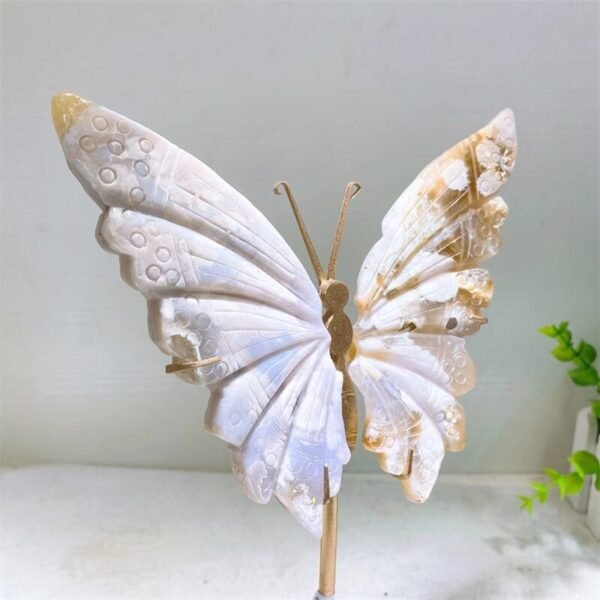 14cm Natural Flower Agate Crystal Hand Carved Butterfly Wings Figurine Healing Stone For Home Decoration 1pcs| |