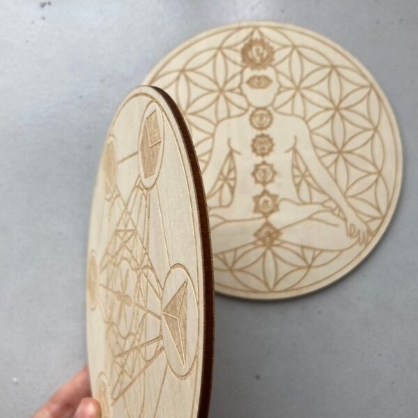 15cm Wood Round Altar Tile/Pad with Runes  Pentagram Chakras witchcraft supplies Divination mat wicca props Ornaments Board Game